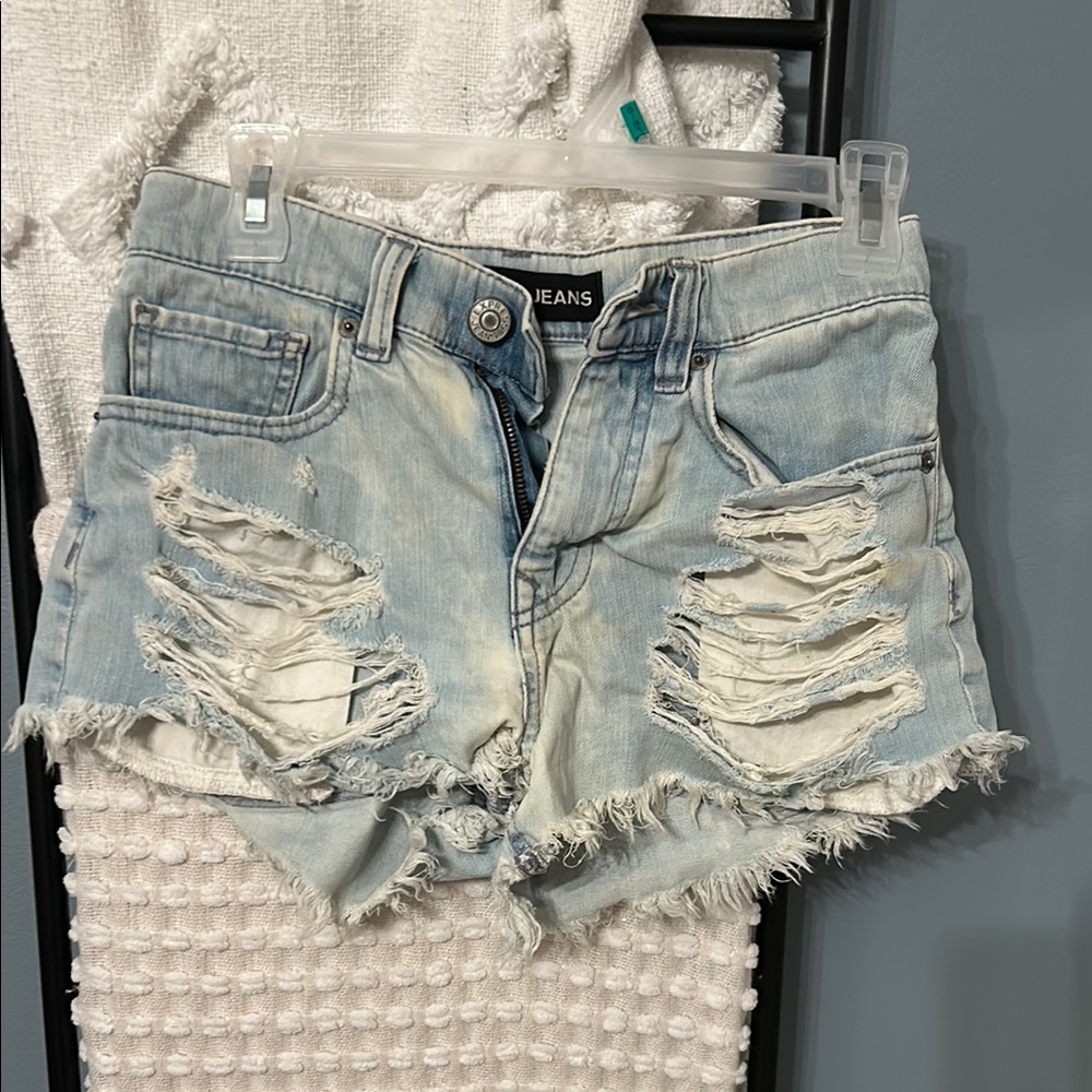 Distressed Light Blue Denim Shorts